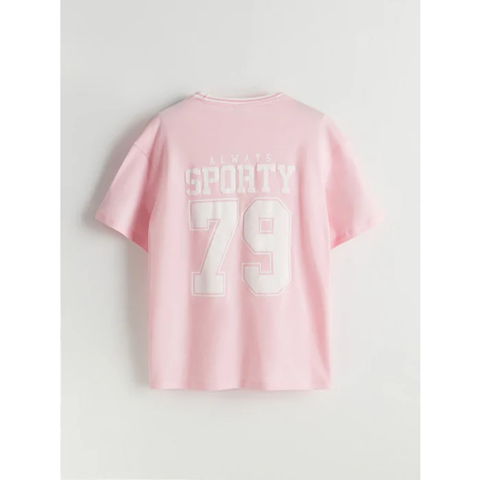 LCW Kids Pembe Bisiklet Yaka Baskılı Kız Çocuk Tişört