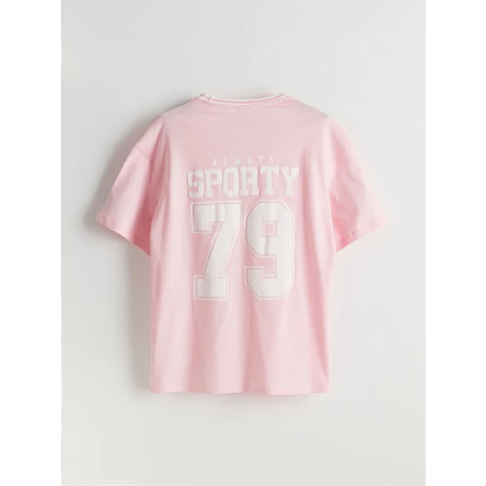 LCW Kids Pembe Bisiklet Yaka Baskılı Kız Çocuk Tişört