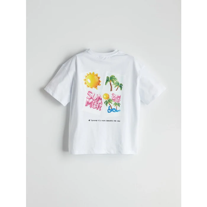 LCW Kids Beyaz Bisiklet Yaka Kız Çocuk Tişört