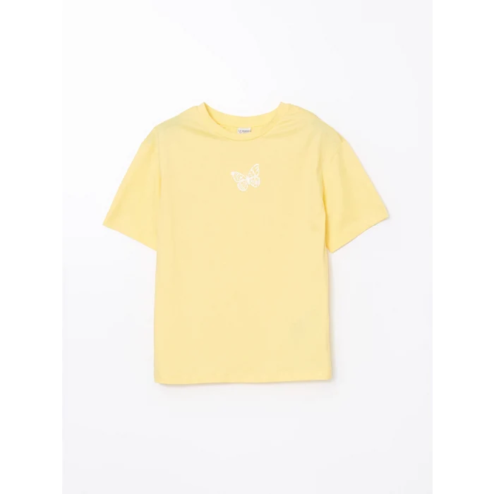 LCW Kids Sarı Bisiklet Yaka Kız Çocuk Tişört