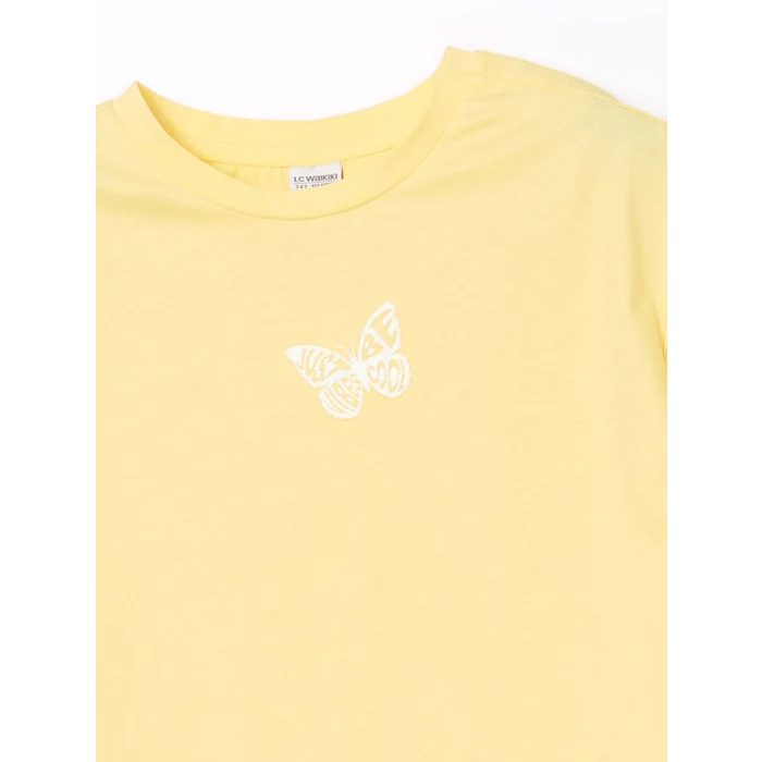 LCW Kids Sarı Bisiklet Yaka Kız Çocuk Tişört