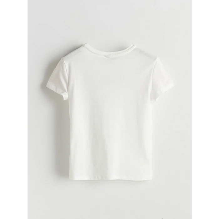 LCW Kids Ekru Bisiklet Yaka Taşlı Kız Çocuk Tişört