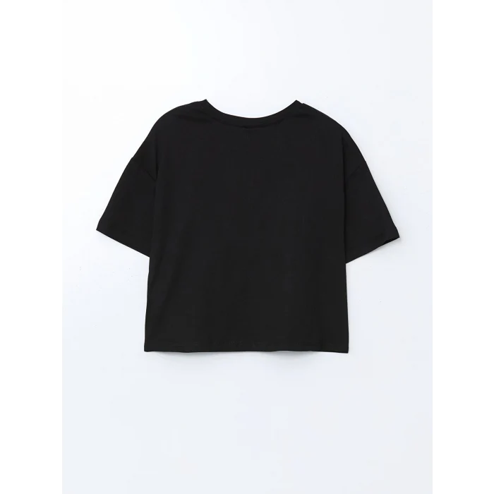 LCW Kids Siyah Bisiklet Yaka Kız Çocuk Tişört