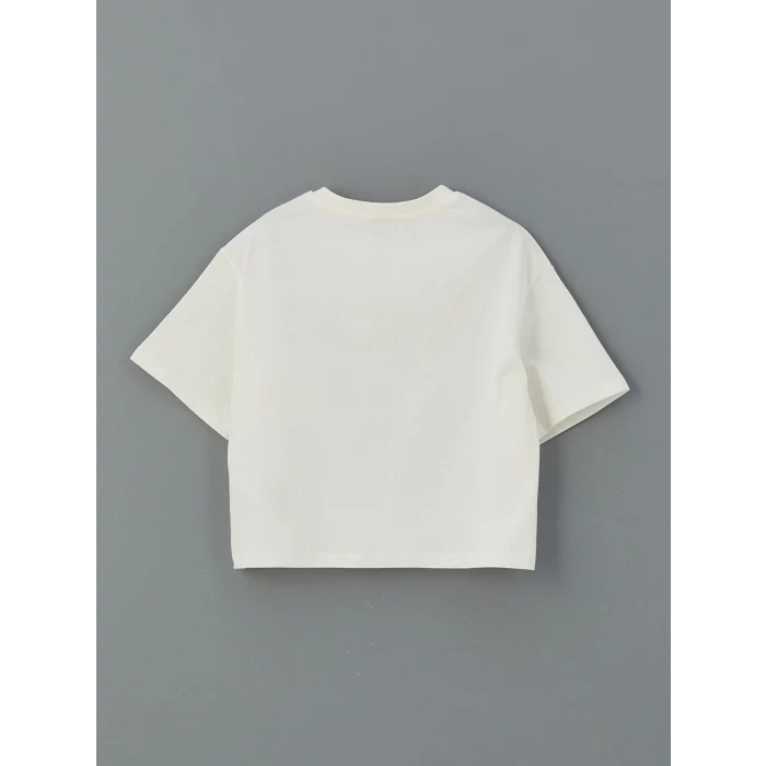 LCW Kids Ekru Bisiklet Yaka Kız Çocuk Tişört