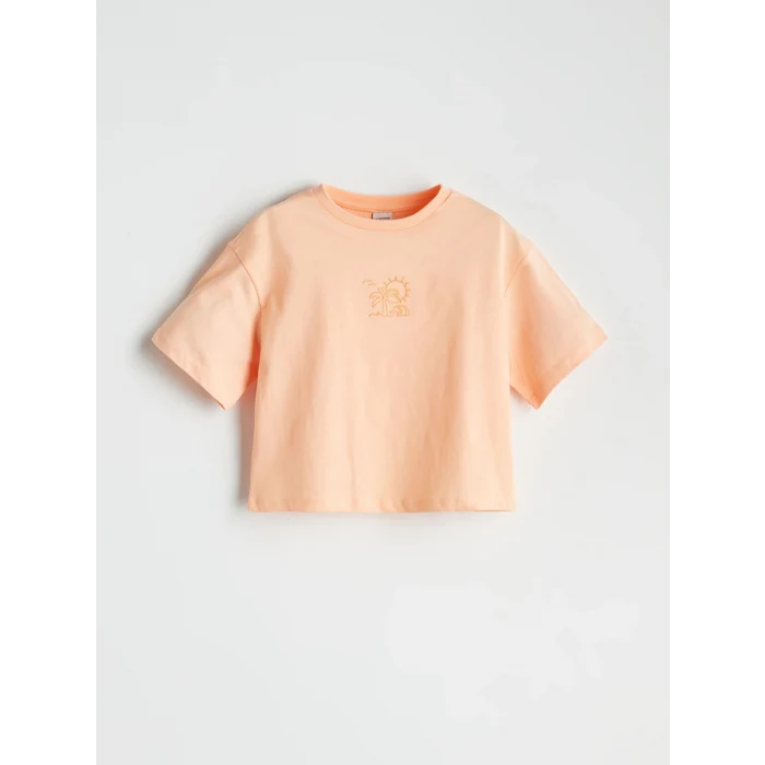 LCW Kids Mercan Bisiklet Yaka Kız Çocuk Crop Tişört