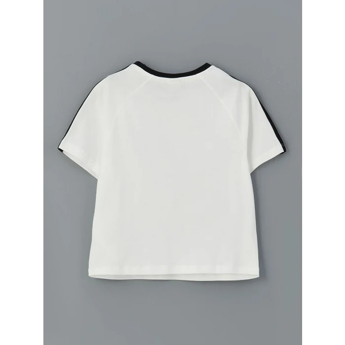 LCW Kids Ekru Bisiklet Yaka Baskılı Kız Çocuk Tişört