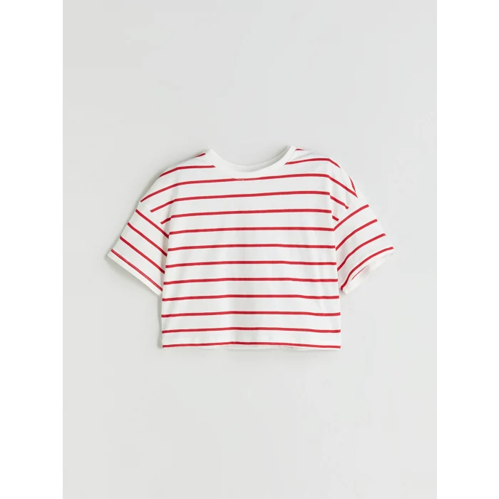 LCW Kids Ekru Bisiklet Yaka Kız Çocuk Crop Tişört