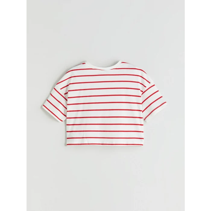 LCW Kids Ekru Bisiklet Yaka Kız Çocuk Crop Tişört