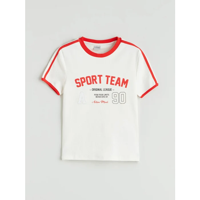 LCW Kids Ekru Bisiklet Yaka Kız Çocuk Tişört