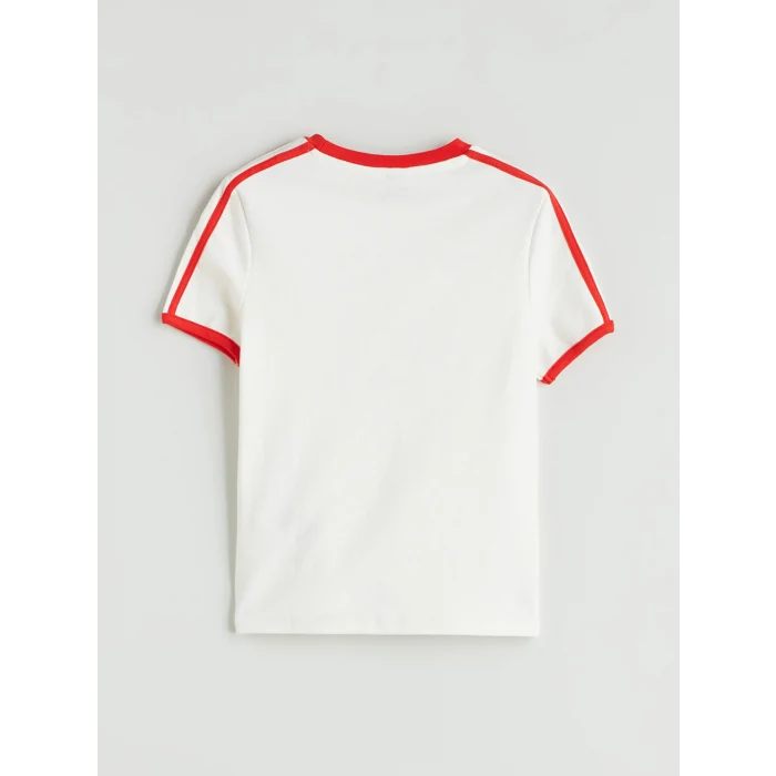 LCW Kids Ekru Bisiklet Yaka Kız Çocuk Tişört