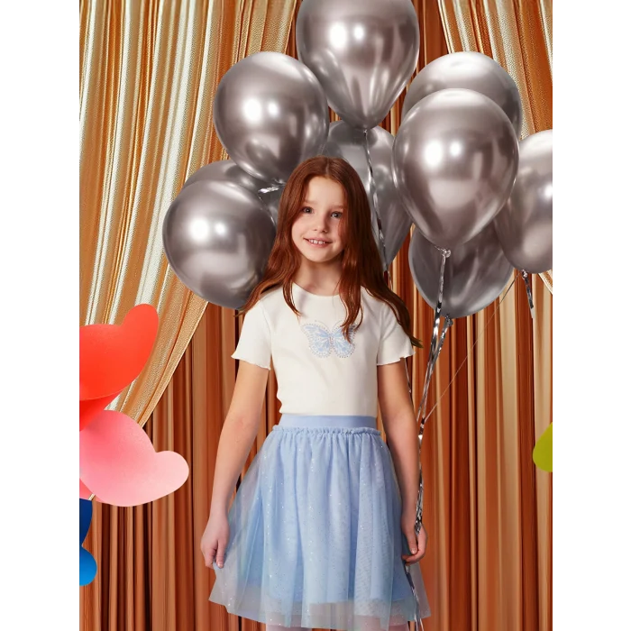 LCW Kids Ekru Bisiklet Yaka Taşlı Kız Çocuk Tişört