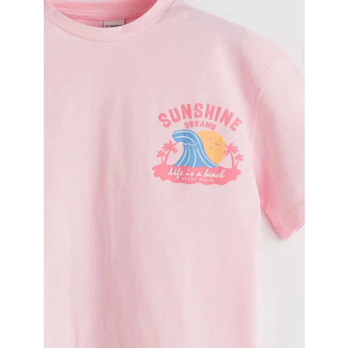 LCW Kids Pembe Bisiklet Yaka Kız Çocuk Tişört