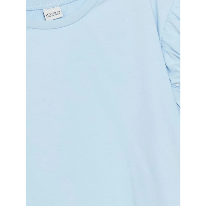 LCW Kids Mavi Bisiklet Yaka Taşlı Kız Çocuk Tişört