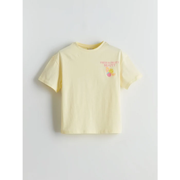 LCW Kids Sarı Bisiklet Yaka Kız Çocuk Tişört