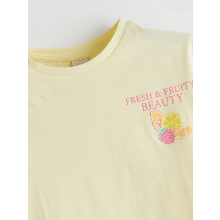 LCW Kids Sarı Bisiklet Yaka Kız Çocuk Tişört