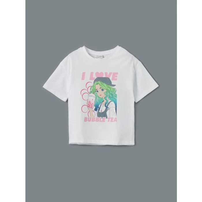 LCW Kids Beyaz Bisiklet Yaka Kız Çocuk Tişört