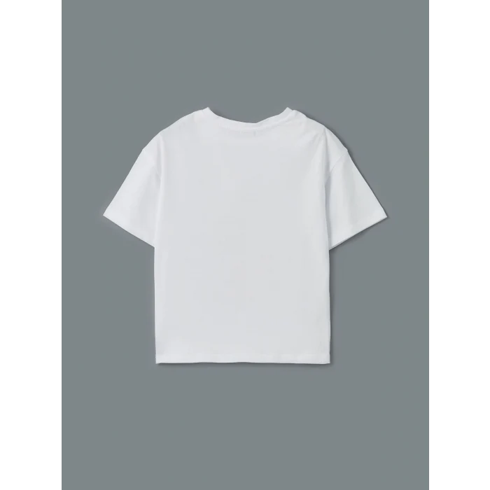 LCW Kids Beyaz Bisiklet Yaka Kız Çocuk Tişört