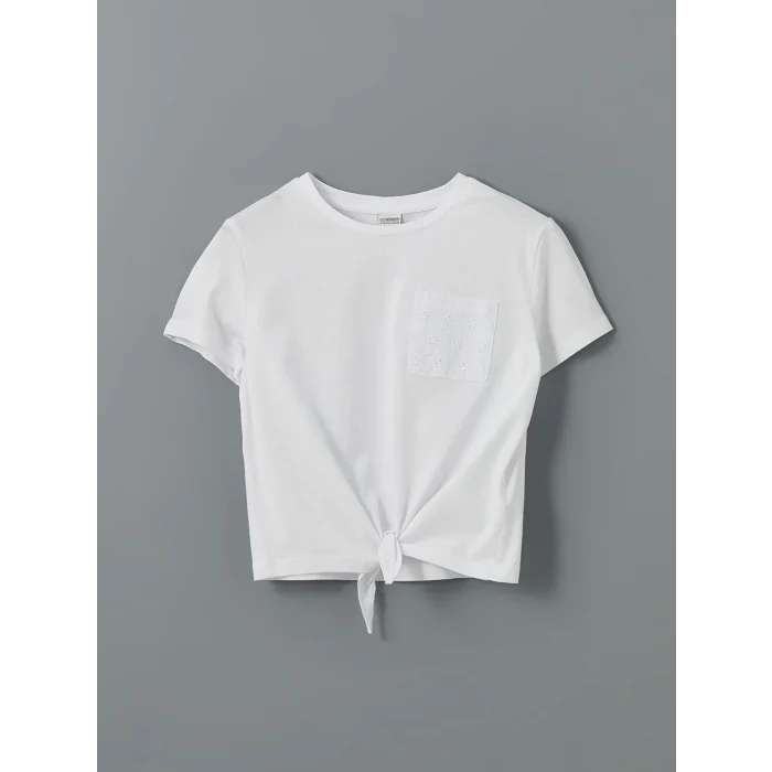 LCW Kids Beyaz Bisiklet Yaka Kız Çocuk Crop Tişört