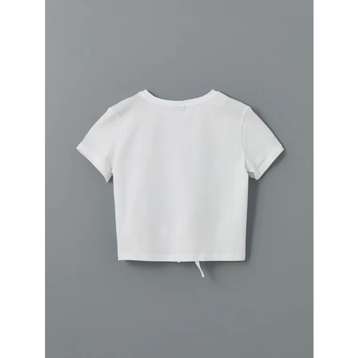 LCW Kids Beyaz Bisiklet Yaka Kız Çocuk Crop Tişört