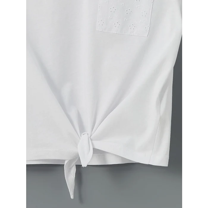 LCW Kids Beyaz Bisiklet Yaka Kız Çocuk Crop Tişört