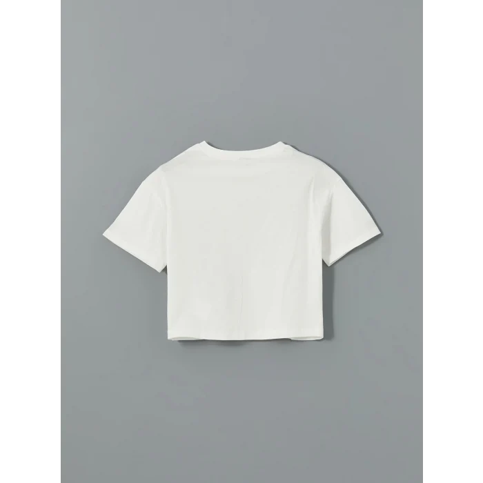 LCW Kids Ekru Bisiklet Yaka Kız Çocuk Tişört