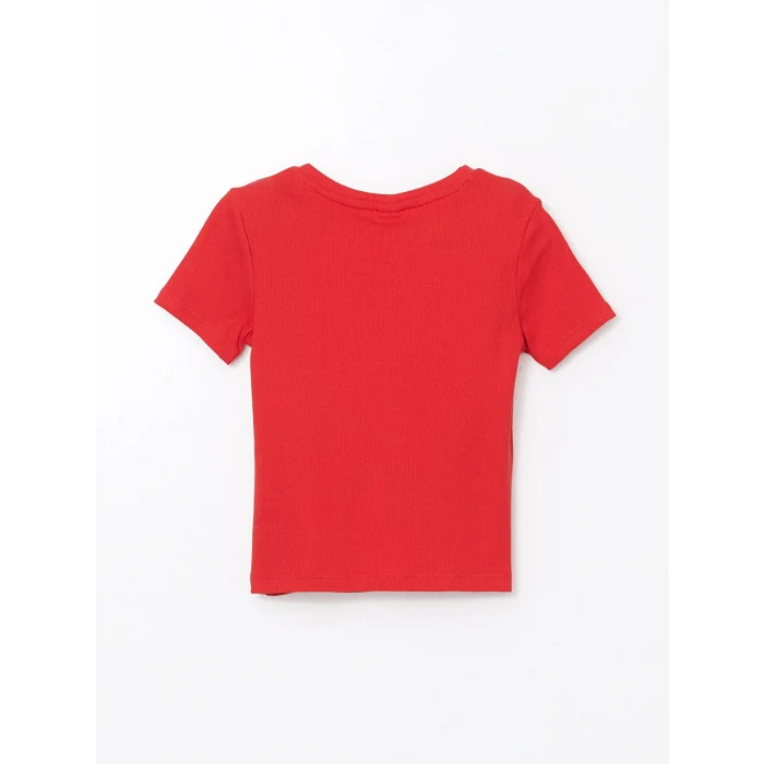 LCW Kids Kırmızı Bisiklet Yaka Taşlı Kız Çocuk Tişört