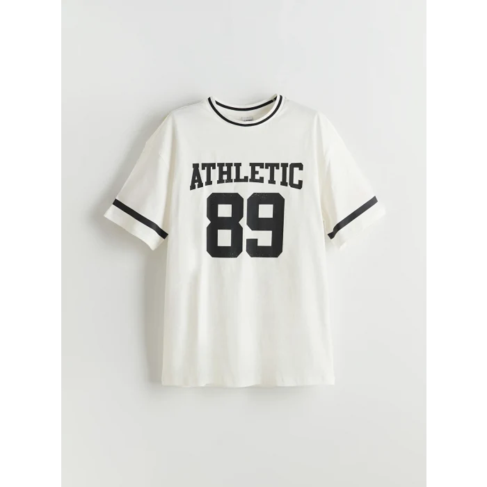 LCW Kids Ekru Bisiklet Yaka Baskılı Kız Çocuk Tişört