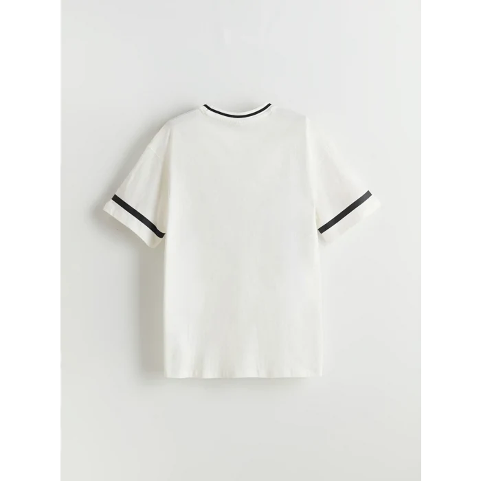 LCW Kids Ekru Bisiklet Yaka Baskılı Kız Çocuk Tişört