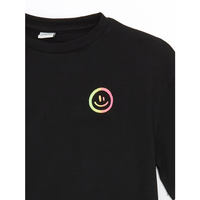 LCW Kids Siyah Bisiklet Yaka Kız Çocuk Tişört