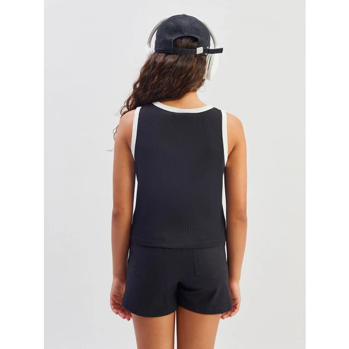 LCW Kids Siyah Bisiklet Yaka Baskılı Kız Çocuk Atlet