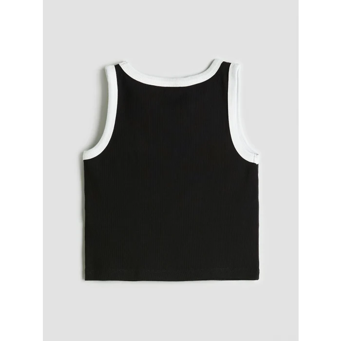 LCW Kids Siyah Bisiklet Yaka Baskılı Kız Çocuk Atlet