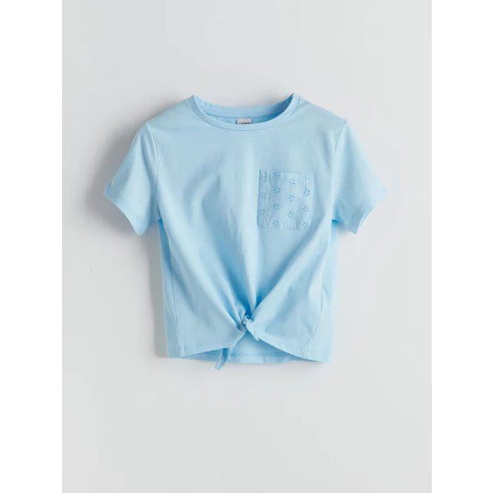 LCW Kids Mavi Bisiklet Yaka Kız Çocuk Crop Tişört