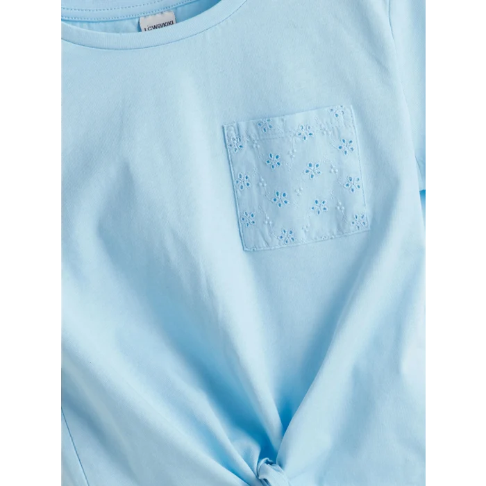 LCW Kids Mavi Bisiklet Yaka Kız Çocuk Crop Tişört