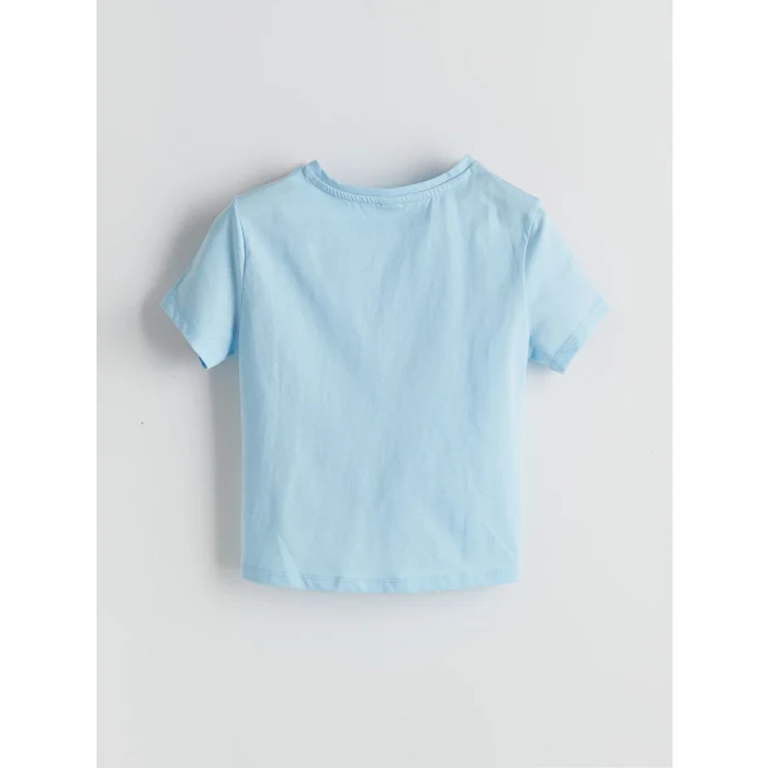 LCW Kids Mavi Bisiklet Yaka Kız Çocuk Crop Tişört