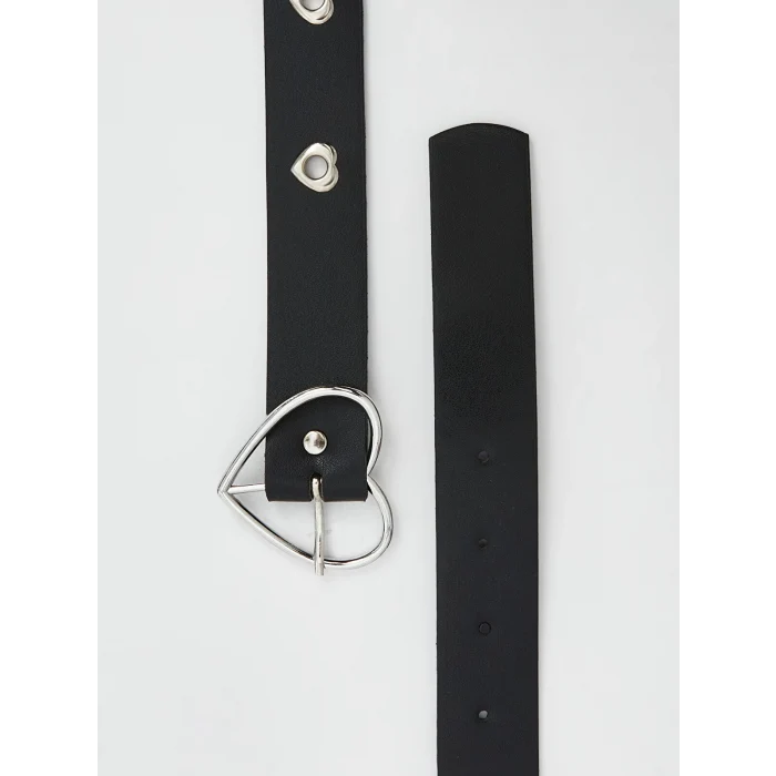 LCW ACCESSORIES Siyah Kalp Tokalı Deri Görünümlü Kız Çocuk Kemer