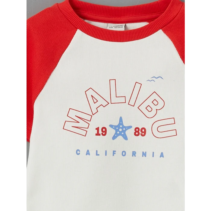 LCW Kids Kırmızı Bisiklet Yaka California Baskılı Kız Çocuk Crop Tişört