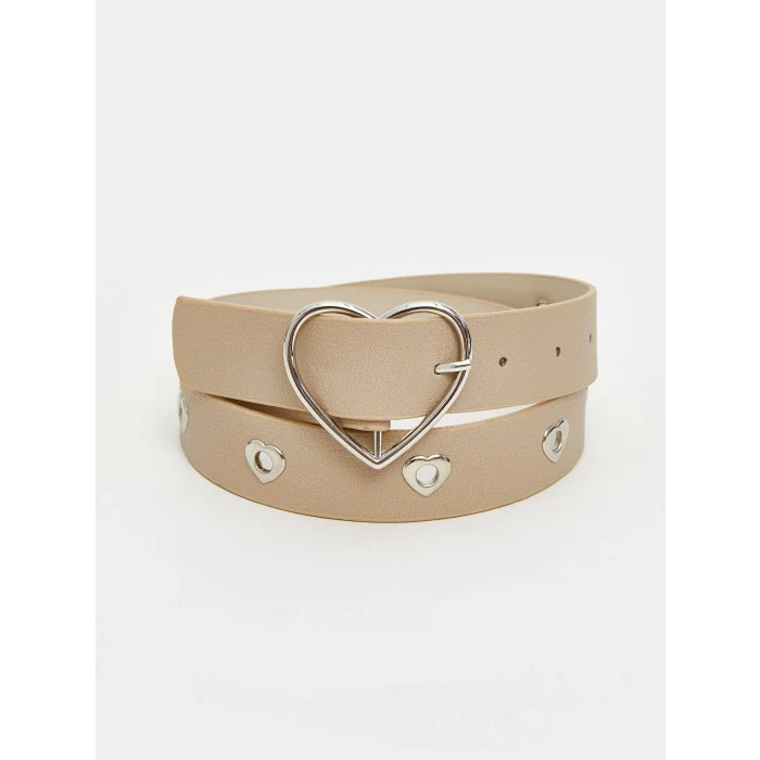 LCW ACCESSORIES Ekru Kalp Tokalı Deri Görünümlü Kız Çocuk Kemer