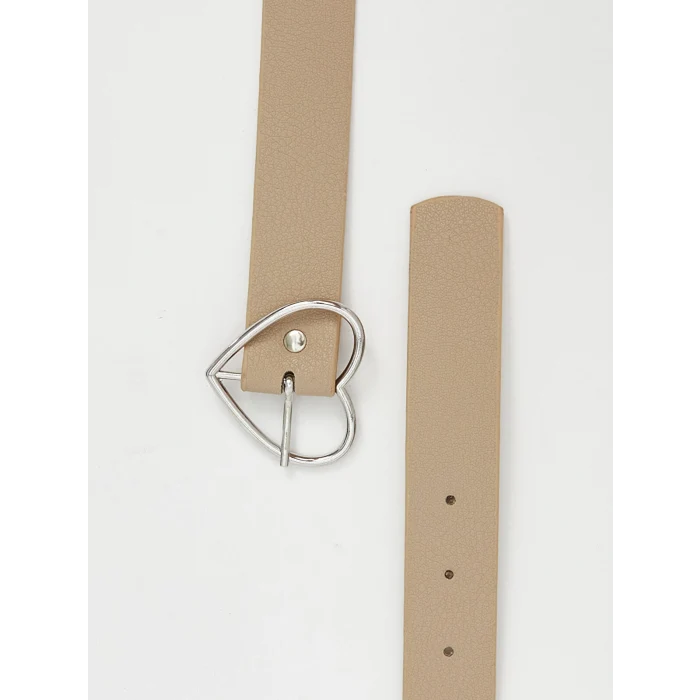 LCW ACCESSORIES Ekru Kalp Tokalı Deri Görünümlü Kız Çocuk Kemer