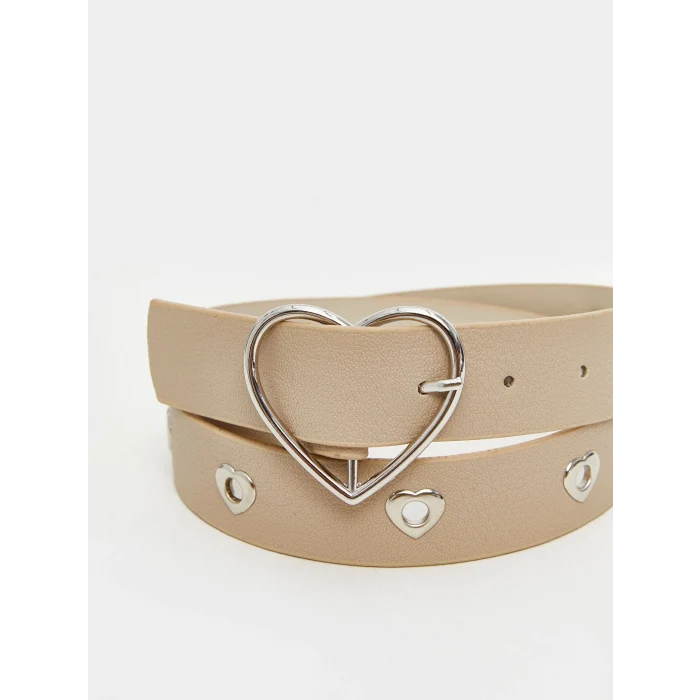 LCW ACCESSORIES Ekru Kalp Tokalı Deri Görünümlü Kız Çocuk Kemer