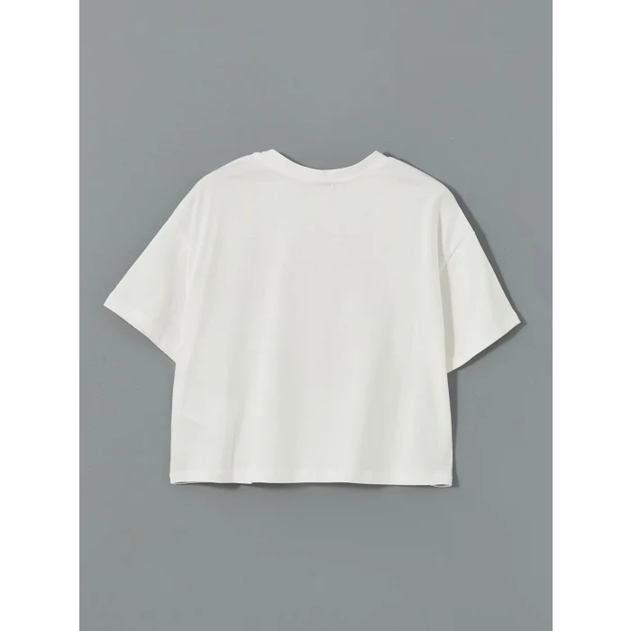 LCW Kids Ekru Bisiklet Yaka Kız Çocuk Tişört