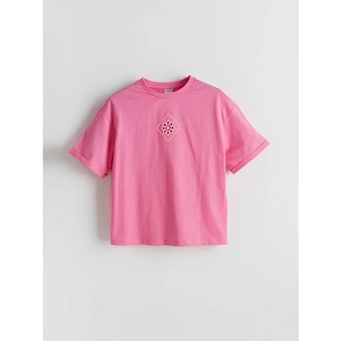 LCW Kids Pembe Bisiklet Yaka Kız Çocuk Tişört