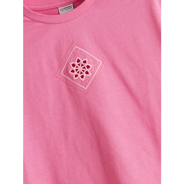 LCW Kids Pembe Bisiklet Yaka Kız Çocuk Tişört