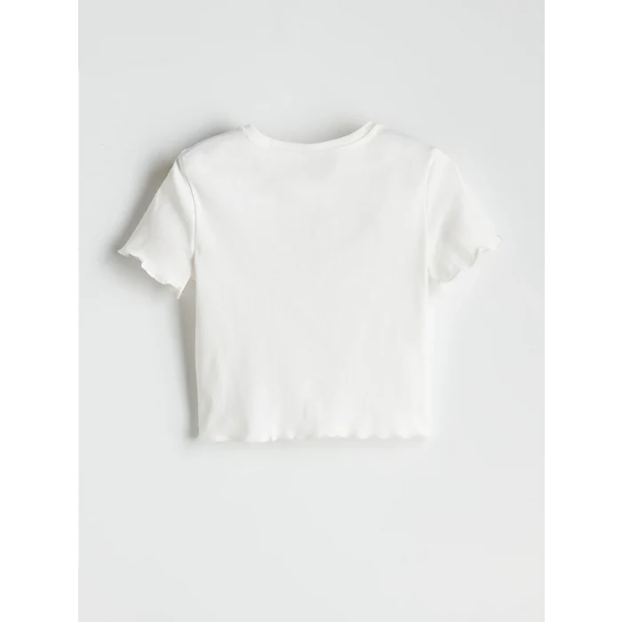 LCW Kids Ekru Bisiklet Yaka Baskılı Kız Çocuk Tişört