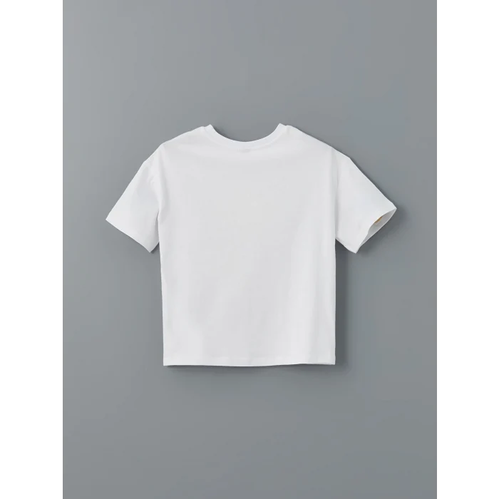 LCW Kids Beyaz Bisiklet Yaka Kız Çocuk Tişört