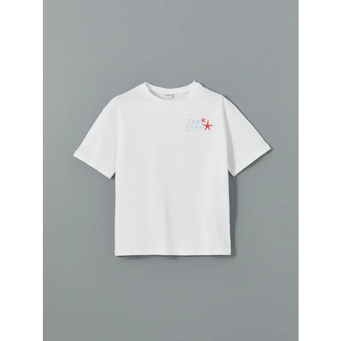 LCW Kids Beyaz Bisiklet Yaka Kız Çocuk Tişört