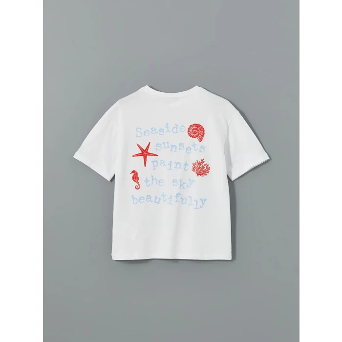 LCW Kids Beyaz Bisiklet Yaka Kız Çocuk Tişört