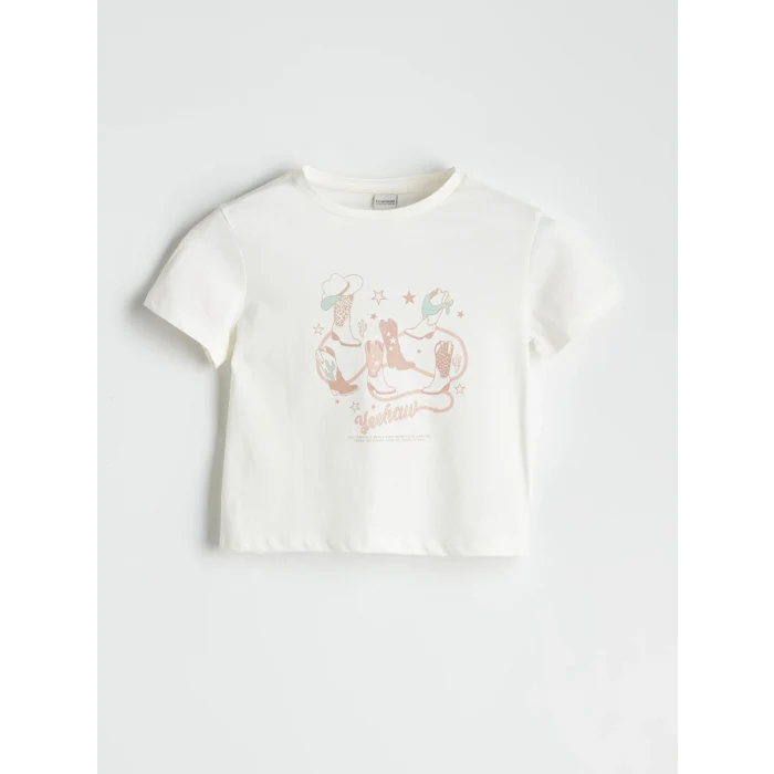 LCW Kids Ekru Bisiklet Yaka Kız Çocuk Tişört