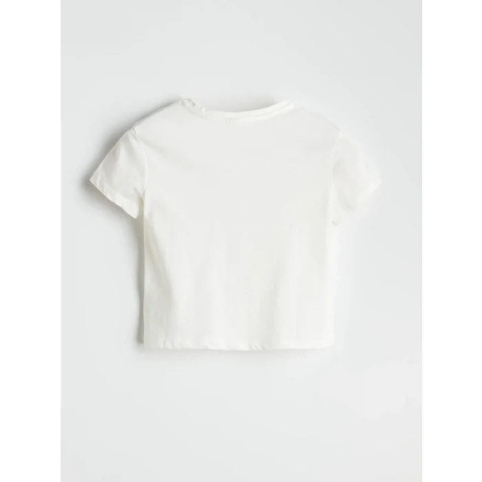 LCW Kids Ekru Bisiklet Yaka Kız Çocuk Tişört