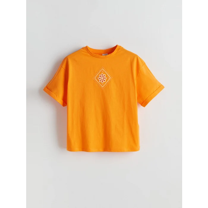 LCW Kids Turuncu Bisiklet Yaka Kız Çocuk Tişört