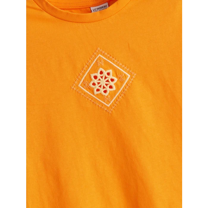 LCW Kids Turuncu Bisiklet Yaka Kız Çocuk Tişört